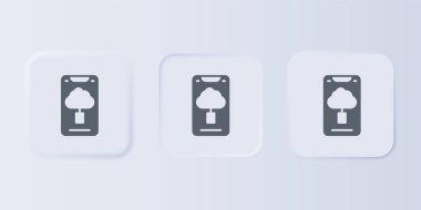 Gri Bulut teknolojisi veri transferi ve depolama ikonu gri arka planda izole edildi. Kare düğmelere simgeleri yerleştir. Vektör.