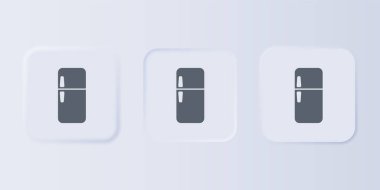 Gri buzdolabı simgesi gri arkaplanda izole edilmiş. Buzdolabı buzdolabı. Ev aletleri ve aletler. Kare düğmelere simgeleri yerleştir. Vektör.