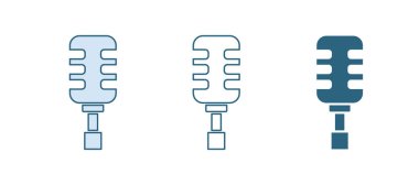 Beyaz arkaplanda mavi mikrofon simgesi izole edildi. Radyodaki mikrofondan. Sözcü işareti. Vektör.
