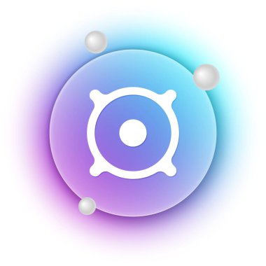 Beyaz Stereo hoparlörü simgesi beyaz arkaplanda izole edildi. Ses sistemi hoparlörleri. Müzik ikonu. Müzikal sütun hoparlörü. Mavi ve mor eğimli çember arkaplan. Vektör.