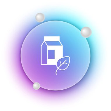 Beyaz arka planda beyaz vejetaryen süt ikonu var. Vejetaryen ürünü. Mavi ve mor eğimli çember arkaplan. Vektör.