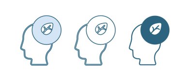 Beyaz zemin üzerinde yaprak olan mavi insan kafası. Vektör.