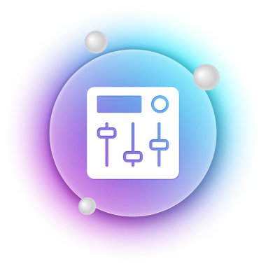 Beyaz Ses Karıştırıcı simgesi beyaz arkaplanda izole edildi. DJ ekipman kaydırma düğmeleri. Konsol karıştırılıyor. Mavi ve mor eğimli çember arkaplan. Vektör.