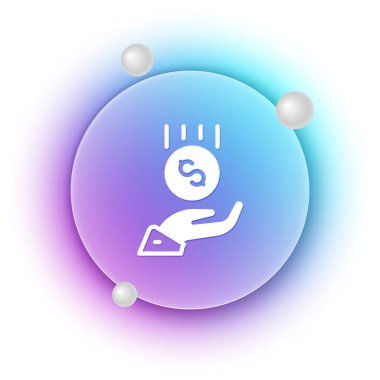 Beyaz sikkeler hazır. Asgari ücret simgesi beyaz arka planda izole edilmiş. Mavi ve mor eğimli çember arkaplan. Vektör.