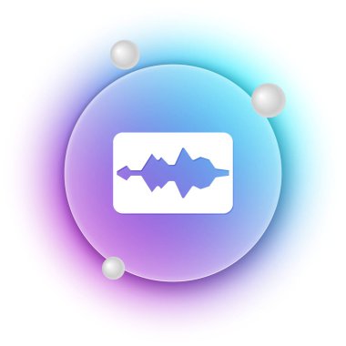 Beyaz Müzik Dalga Dengeleyici simgesi beyaz arkaplanda izole edildi. Ses dalgası. Ses dijital dengeleyici teknolojisi, konsol paneli, nabız müzikali. Mavi ve mor eğimli çember arkaplan. Vektör.