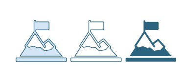 Üzerinde beyaz arkaplanda izole edilmiş bayrak olan Mavi Dağlar. Zaferin ya da başarının sembolü. Gol başarısı. Vektör.