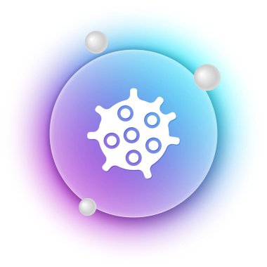 Beyaz arka planda beyaz bakteri simgesi izole edildi. Bakteriler ve mikroorganizmalar, sebep olan mikroorganizma hastalıkları, hücre kanseri, mikrop, virüs, mantar. Mavi ve mor eğimli çember arkaplan. Vektör.