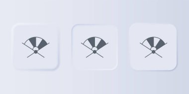 Gri renkli geleneksel Çin ya da Japon katlama hayran ikonu gri arka planda izole edilmiş. Kare düğmelere simgeleri yerleştir. Vektör.
