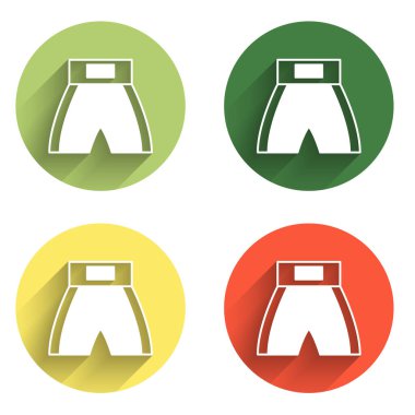 Boks kısa simgesini uzun gölge arkaplanı ile izole et. Renkli daire düğmesi. Vektör.