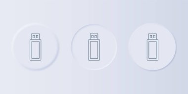 Gri USB flaş bellek simgesi gri arkaplanda izole edildi. Kare düğmelere simgeleri yerleştir. Vektör.