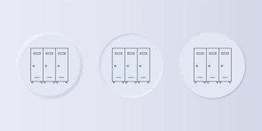 Gri dolap ya da hokey, futbol, basketbol takımı ya da gri arka planda izole edilmiş işçi ikonu soyunma odası. Kare düğmelere simgeleri yerleştir. Vektör.