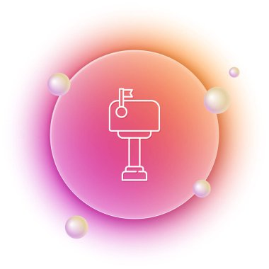 Beyaz posta kutusu simgesi beyaz arkaplanda izole edildi. Posta kutusu simgesi. Posta kutusunda bayrak var. Turuncu ve pembe eğimli çember arka planı. Vektör.