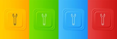 Renkli arkaplanda beyaz anahtarlı simge izole edildi. Kare düğmelere simgeleri yerleştir. Vektör.