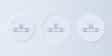 Gri Sanayi metalik borusu ve manometre simgesi gri arka planda izole edilmiş. Kare düğmelere simgeleri yerleştir. Vektör.