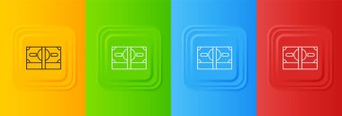 White Stacks kağıt para para ikonu renkli arka planda izole. Para desteleri. Para birimi. Kare düğmelere simgeleri yerleştir. Vektör.