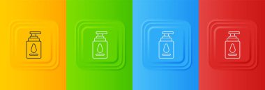 Beyaz kayganlaştırıcı ikonu renkli arkaplanda izole edilmiş. Yağlama jeli. Erotik seks oyunları için krem. Paketli tüp. Kare düğmelere simgeleri yerleştir. Vektör.