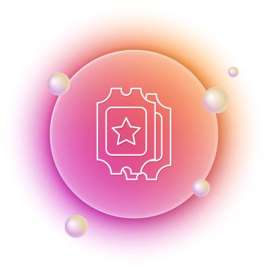 Beyaz Sinema bileti simgesi beyaz arkaplanda izole edildi. Turuncu ve pembe eğimli çember arka planı. Vektör.