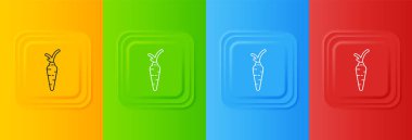 Beyaz Havuç simgesi renkli arkaplanda izole edilmiş. Mutlu Paskalyalar. Kare düğmelere simgeleri yerleştir. Vektör.