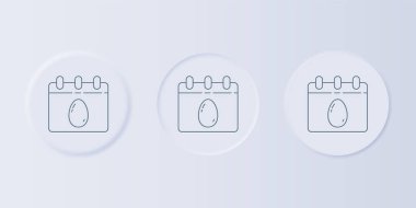 Gri arkaplanda Paskalya yumurtası ikonu olan gri takvim. İlkbahar Hristiyan bayramı sembolü. Kare düğmelere simgeleri yerleştir. Vektör.