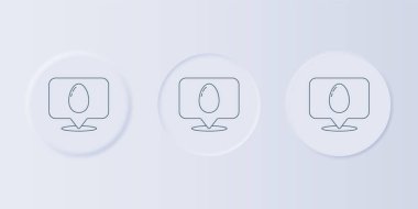 Gri arkaplanda paskalya yumurtası ikonu olan gri konuşma balonu. Mutlu Paskalyalar. Kare düğmelere simgeleri yerleştir. Vektör.