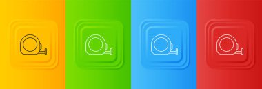 Beyaz Rulet inşaat ikonu renkli arkaplanda izole edilmiş. Mezura ölçüm sembolü. Kare düğmelere simgeleri yerleştir. Vektör.