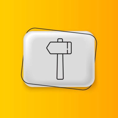 Siyah Tokmak simgesi sarı arkaplanda izole edildi. Tamir için bir araç. Gümüş dikdörtgen düğme. Vektör.