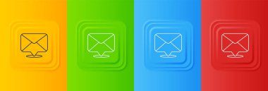 Renkli arkaplanda beyaz zarf simgesi izole edildi. E- posta mektup sembolü. Kare düğmelere simgeleri yerleştir. Vektör.