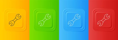 Renkli arkaplanda beyaz anahtarlı simge izole edildi. Kare düğmelere simgeleri yerleştir. Vektör.