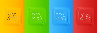 Beyaz su damlası simgesi renkli arkaplanda izole edildi. Kare düğmelere simgeleri yerleştir. Vektör.