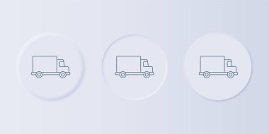 Gri kargo kamyonu ikonu gri arka planda izole edildi. Kare düğmelere simgeleri yerleştir. Vektör.