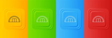 Beyaz Depo simgesi renkli arkaplanda izole edilmiş. Kare düğmelere simgeleri yerleştir. Vektör.