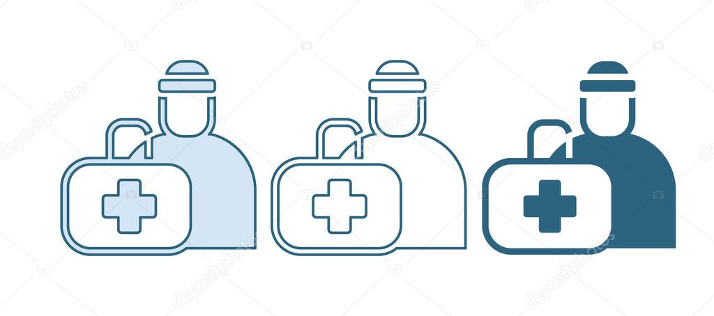 Blue First aid kit icon isolated on white background. Medical box with cross. Medical equipment for emergency. Healthcare concept.  Vector.