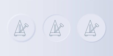 Grey Classic Metronome 'un gri arka planda izole edilmiş hareket simgesi sarkaçlı hali. Müzik ve ritim mekanizması. Kare düğmelere simgeleri yerleştir. Vektör.