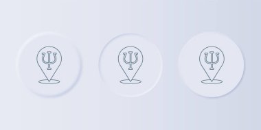 Gri arkaplanda gri psikoloji ikonu var. Psi sembolü. Akıl sağlığı konsepti, psikanaliz analizi ve psikoterapi. Kare düğmelere simgeleri yerleştir. Vektör.