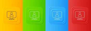 Beyaz Başlı av ikonu renkli arka planda izole edildi. İş hedefi ya da İstihdam tabelası. İş için insan kaynakları ve adam toplama. Kare düğmelere simgeleri yerleştir. Vektör.