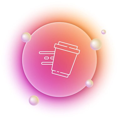 Beyaz arka planda izole edilmiş beyaz kahve fincanı. Turuncu ve pembe eğimli çember arka planı. Vektör.