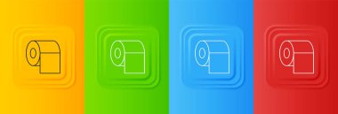 Beyaz tuvalet kağıdı rulosu simgesi renkli arkaplanda izole edilmiş. Kare düğmelere simgeleri yerleştir. Vektör.