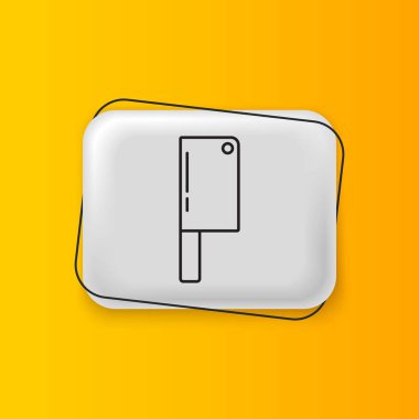 Siyah Et Helikopteri simgesi sarı arkaplanda izole edildi. Et için mutfak bıçağı. Kasap bıçağı. Mutlu Cadılar Bayramı Partisi. Gümüş dikdörtgen düğme. Vektör.