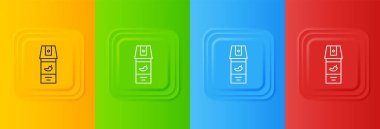 Renkli arka planda beyaz biber gazı ikonu izole edilmiş. OC gazı. Capsicum nefsi müdafaa spreyi. Kare düğmelere simgeleri yerleştir. Vektör.