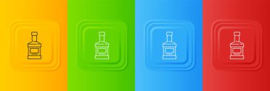Beyaz viski şişesi ikonu renkli arka planda izole edilmiş. Kare düğmelere simgeleri yerleştir. Vektör.
