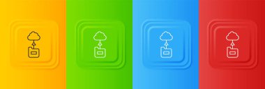 Beyaz Bulut teknoloji veri transferi ve renkli arkaplanda izole edilmiş depolama simgesi. Kare düğmelere simgeleri yerleştir. Vektör.
