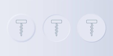 Gri arkaplanda gri şarap tirbuşon simgesi var. Kare düğmelere simgeleri yerleştir. Vektör.