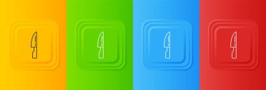 Beyaz Barbekü Bıçağı ikonu renkli arka planda izole edilmiş. Mutfak bıçağı ikonu. Barbekü bıçağı işareti. Barbekü ve ızgara aleti. Kare düğmelere simgeleri yerleştir. Vektör.