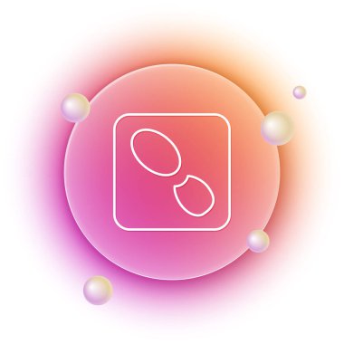 Beyaz insan ayak izleri, beyaz arka planda izole edilmiş ayakkabı ikonu. Ayakkabı tabanı. Turuncu ve pembe eğimli çember arka planı. Vektör.