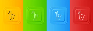 Beyaz müzik aleti saksafon ikonu renkli arkaplanda izole edilmiş. Kare düğmelere simgeleri yerleştir. Vektör.