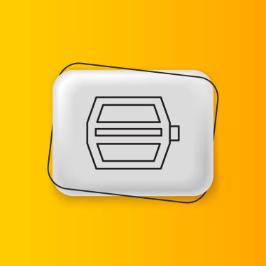 Sarı arka planda izole edilmiş siyah bisiklet pedalı simgesi. Gümüş dikdörtgen düğme. Vektör.