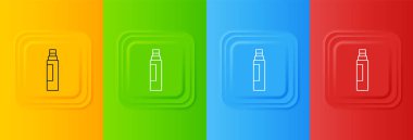 Renkli arkaplanda beyaz işaret kalem simgesi izole edildi. Kare düğmelere simgeleri yerleştir. Vektör.