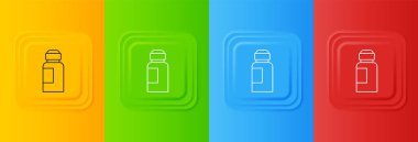 Beyaz boya, guaj, kavanoz, renkli arka planda izole edilmiş boya ikonu. Kare düğmelere simgeleri yerleştir. Vektör.