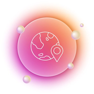 Dünya ikonundaki beyaz konum beyaz arkaplanda izole edildi. Dünya ya da Dünya işareti. Turuncu ve pembe eğimli çember arka planı. Vektör.