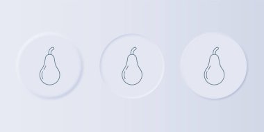 Gri armut simgesi gri arkaplanda izole edildi. Yaprak sembollü meyve. Kare düğmelere simgeleri yerleştir. Vektör.